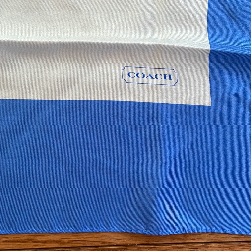 Coach signature silk scarf EUC blue and white color block